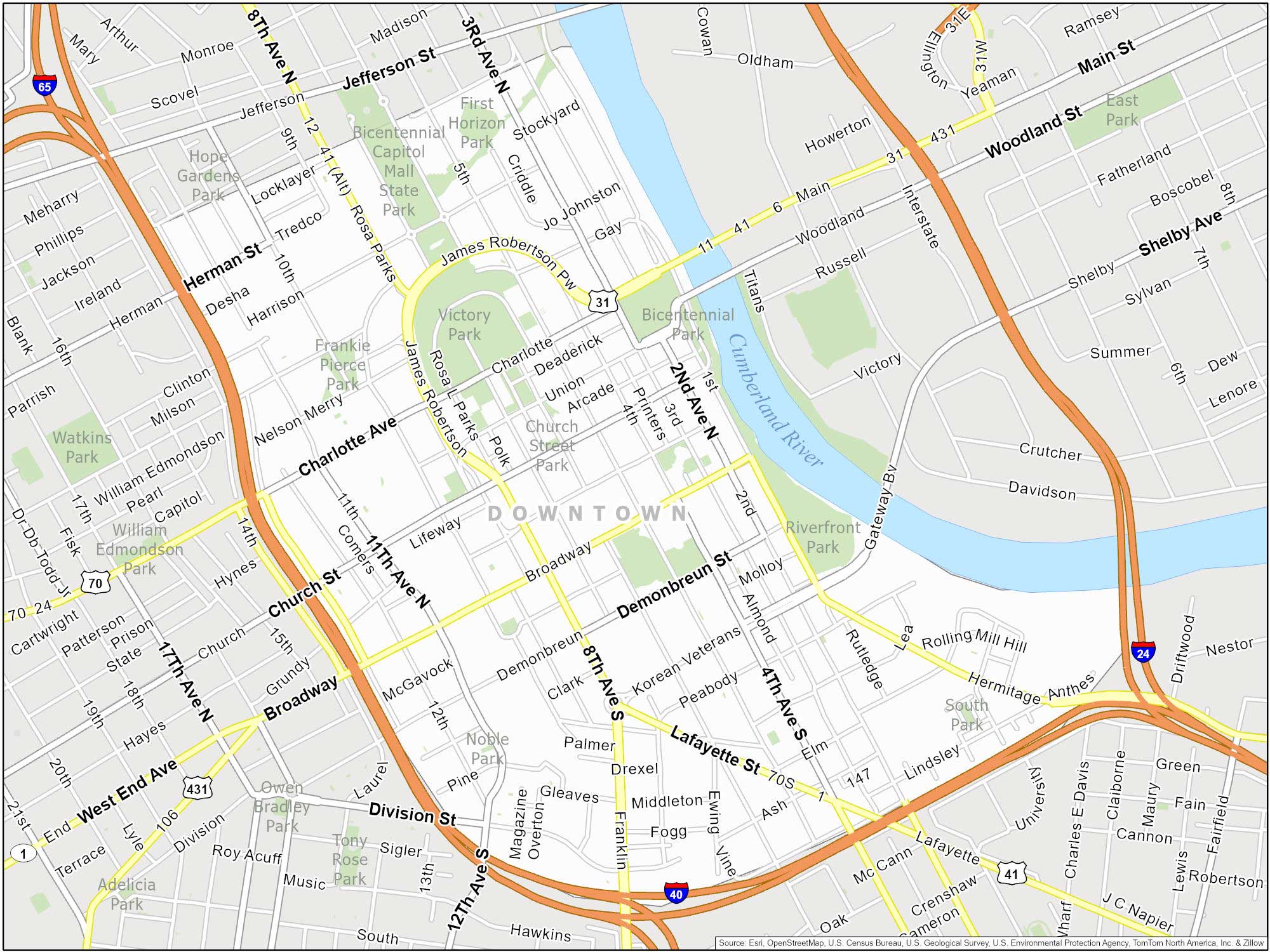 Nashville Downtown Map