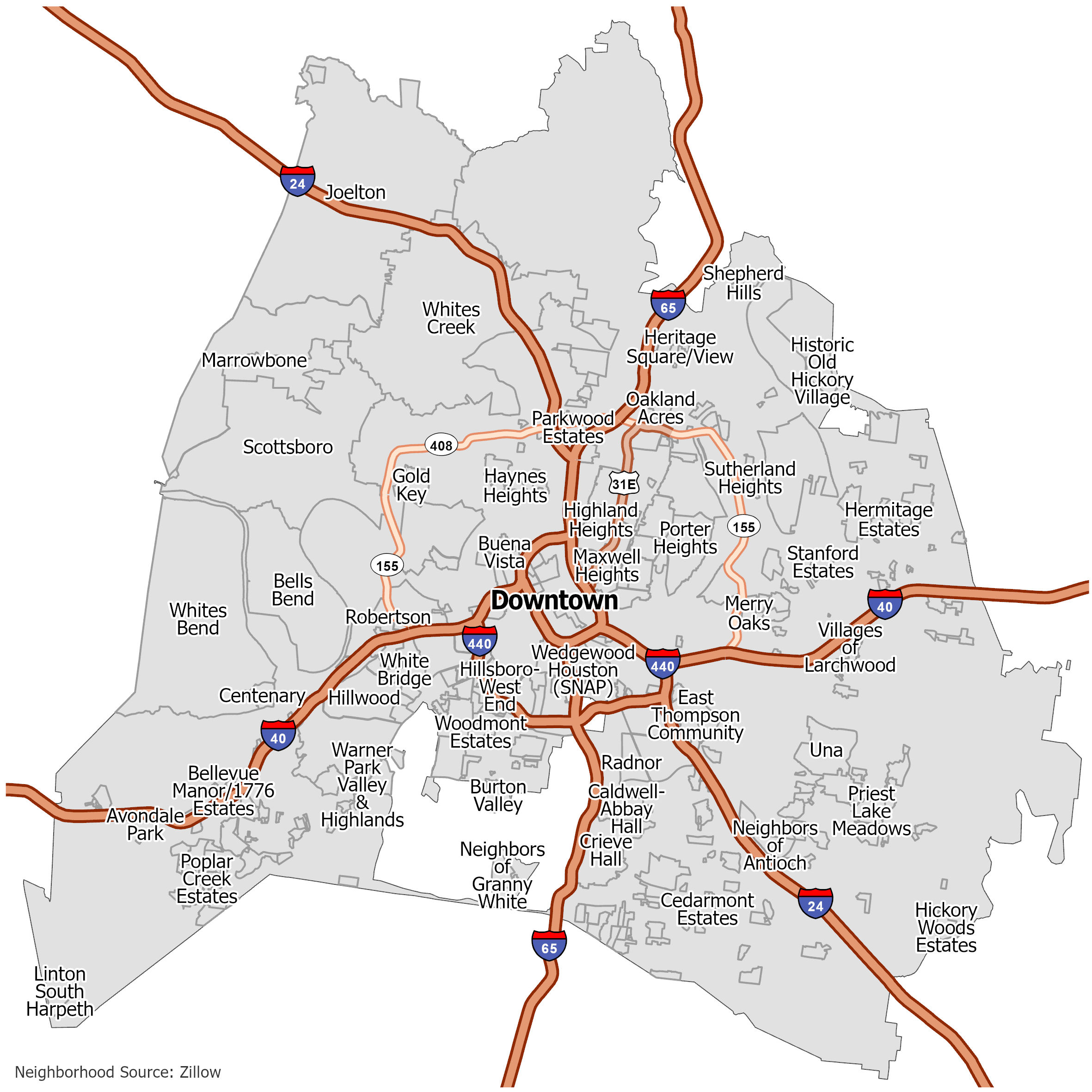 Nashville Neighborhoods Map 