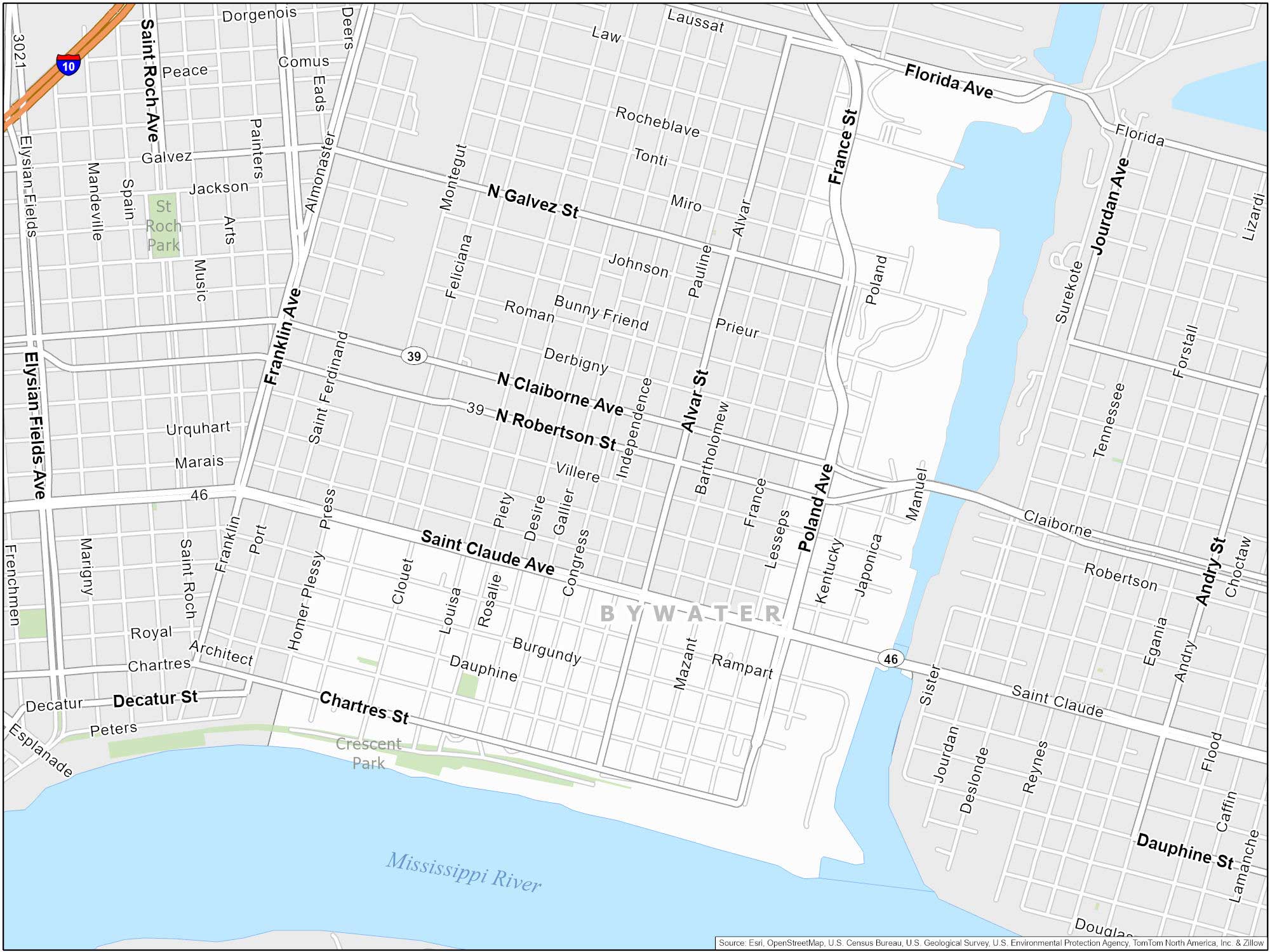 New Orleans Bywater Map