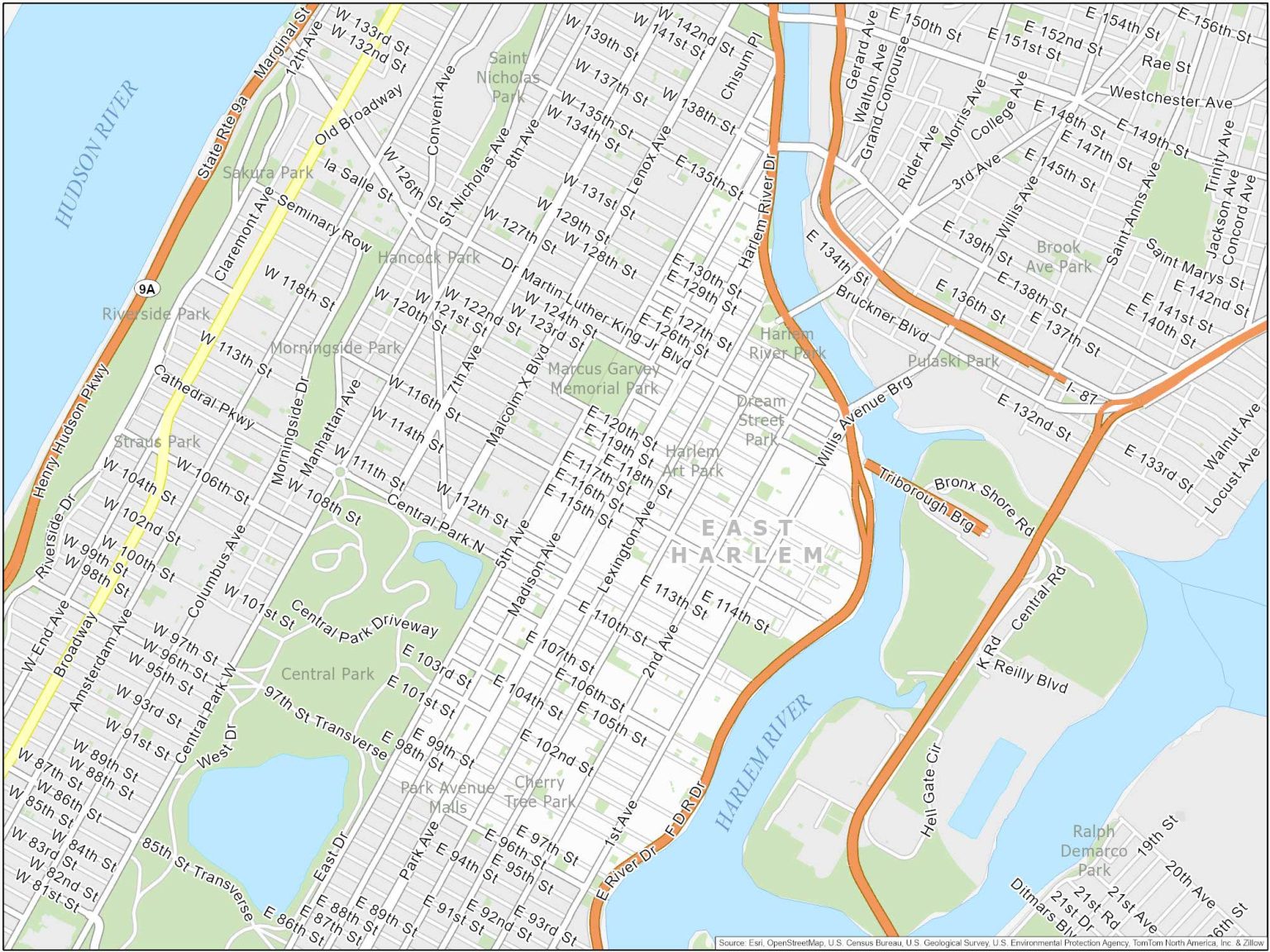 New York City East Harlem Map