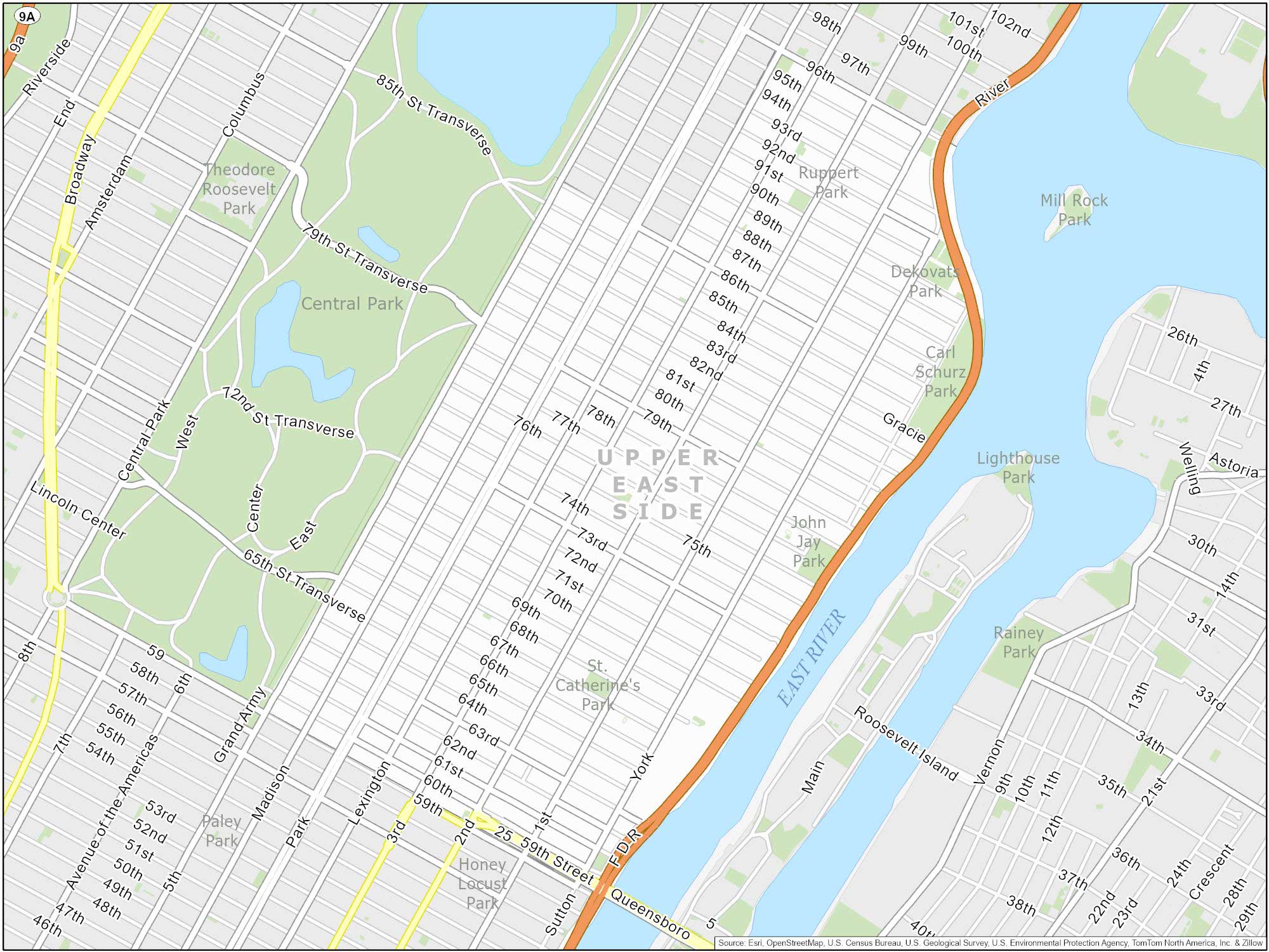 New York City Upper East Side Map