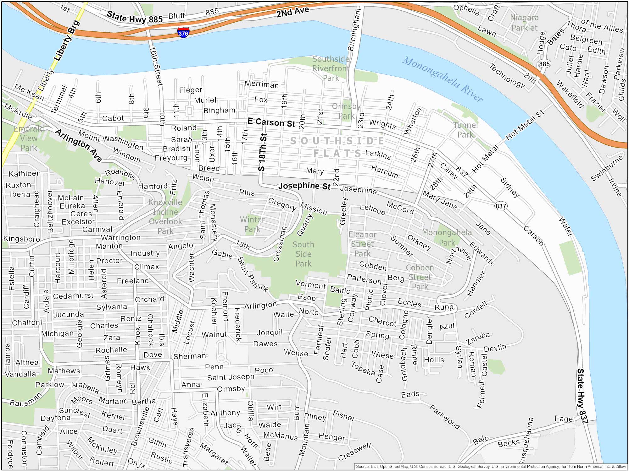 Pittsburgh Southside Flats Map