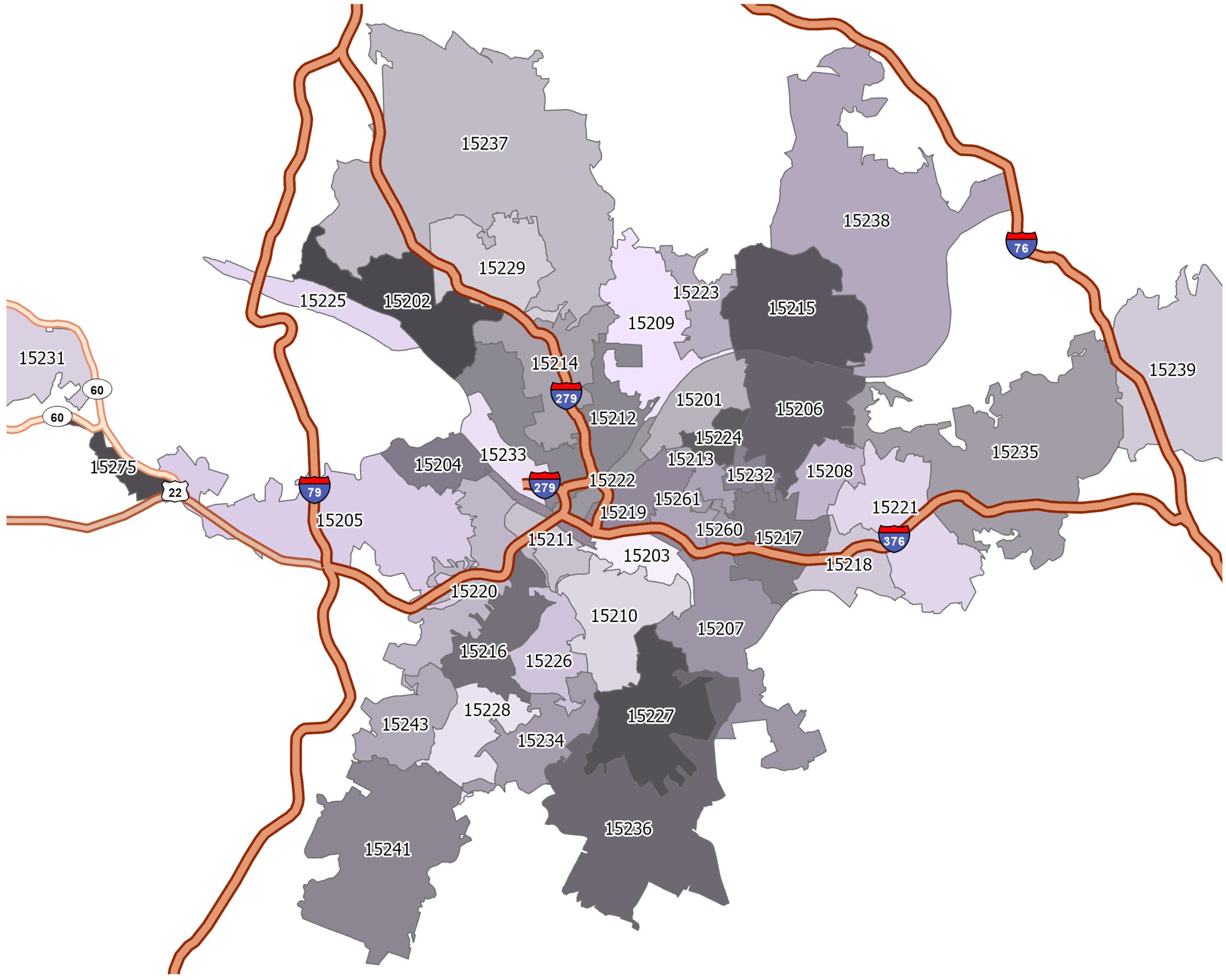 Greater Pittsburgh Zip Code Map