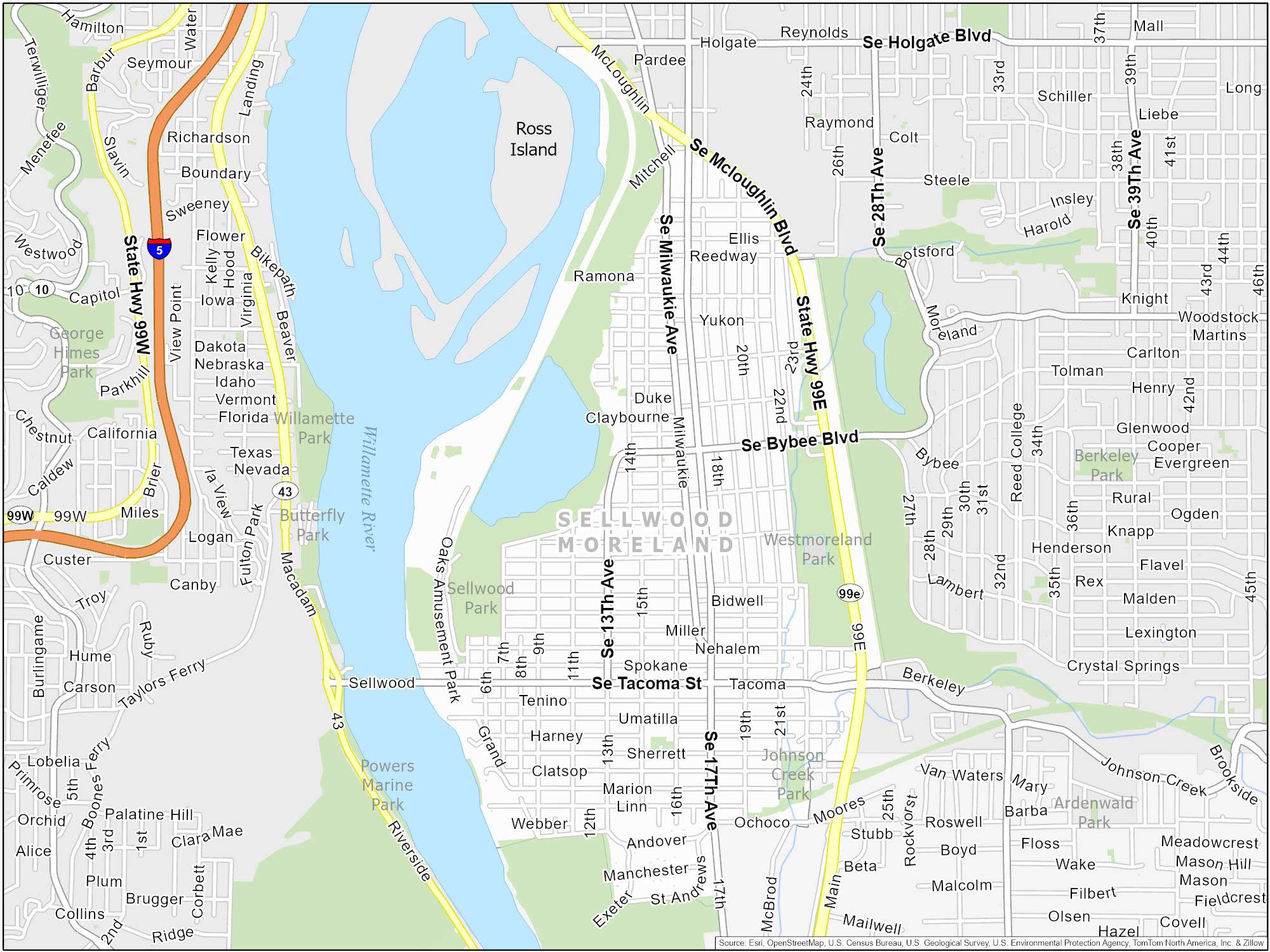 Portland Sellwood-Moreland Map