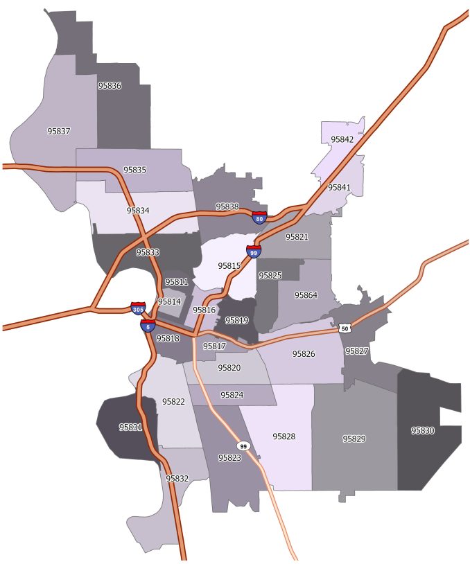 Sacramento Zip Code Map
