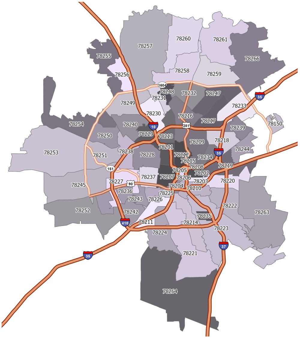 San Antonio Zip Code Map 1000x1125 