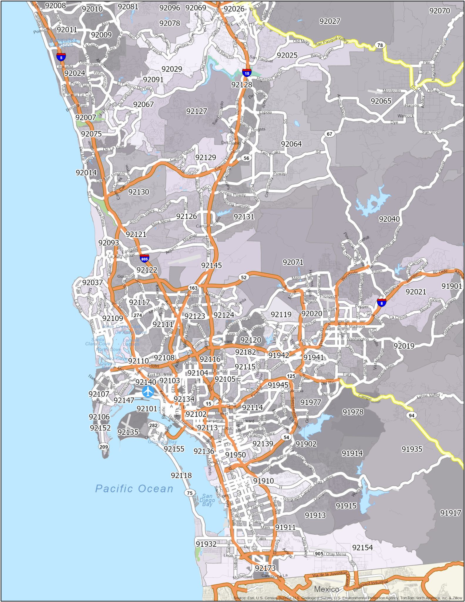 San Diego Zip Code Map Gis Geography 3924