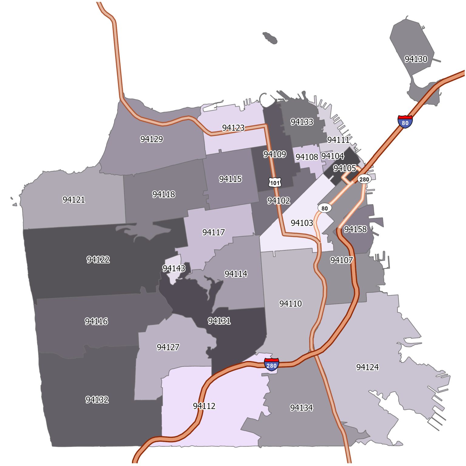 San Francisco Zip Code Map 1536x1536 