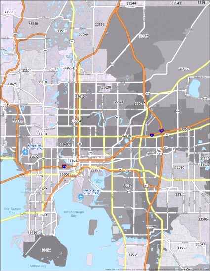 Tampa Zip Code Map - GIS Geography