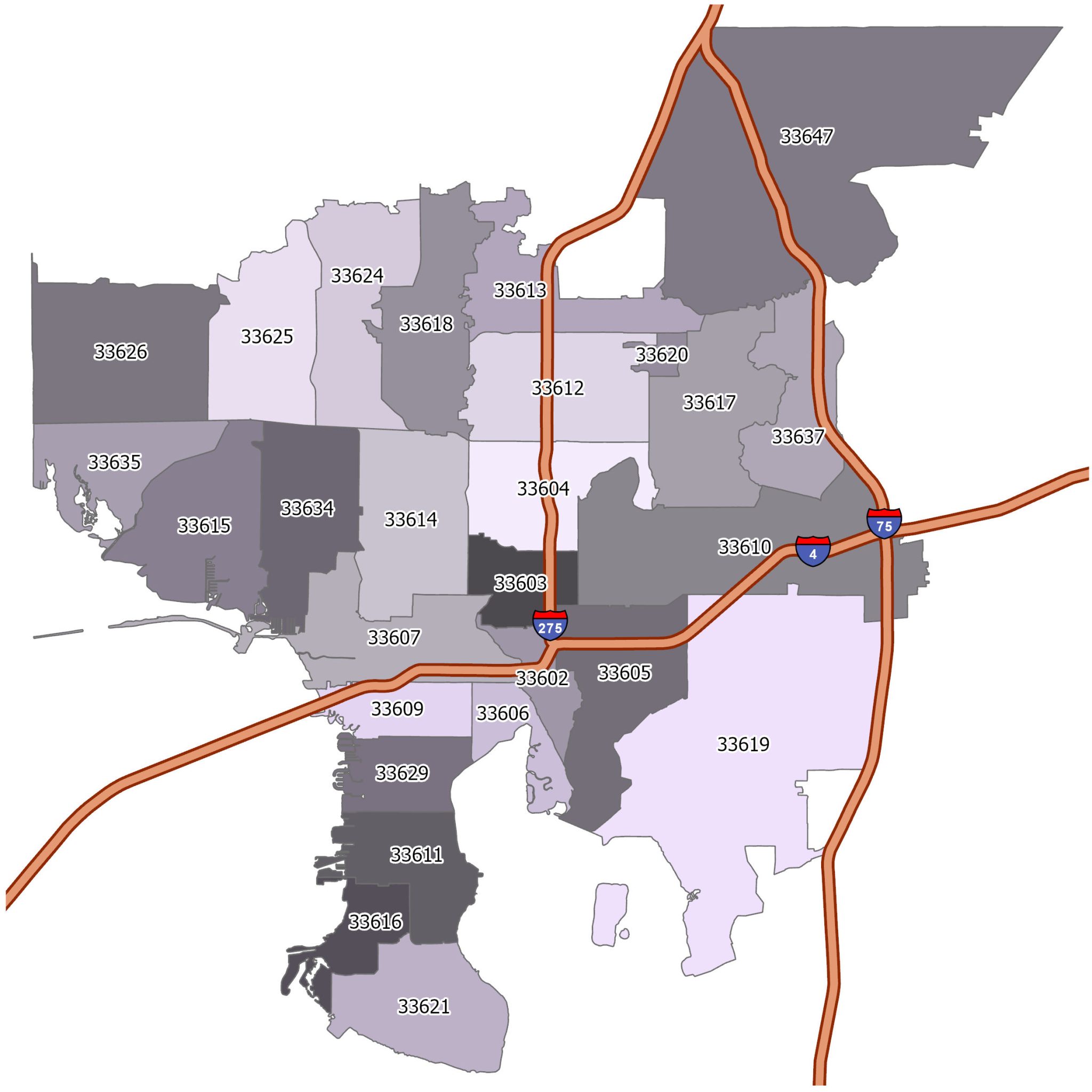 Tampa Zip Code Map - GIS Geography