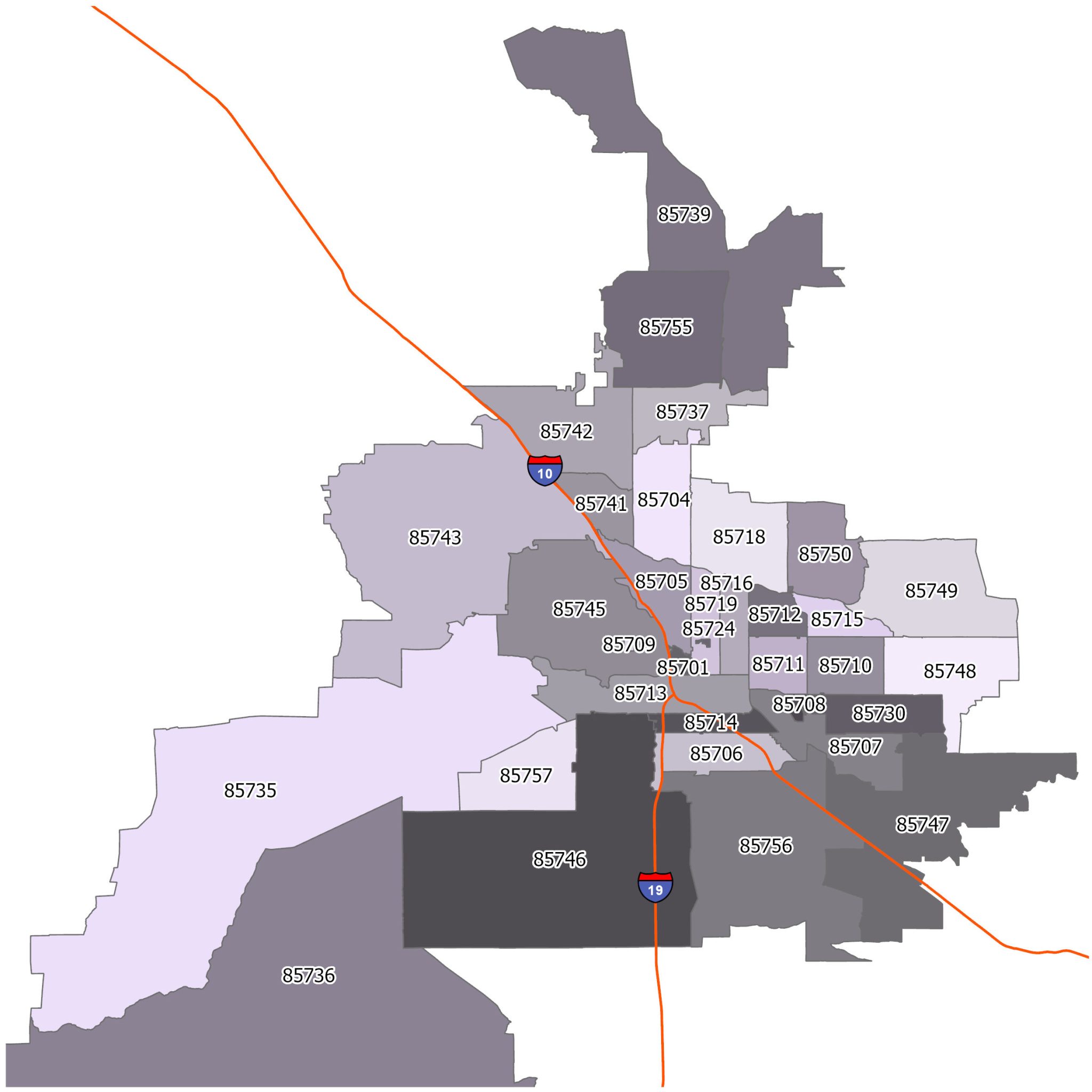 Tucson Zip Code Map 2048x2048 
