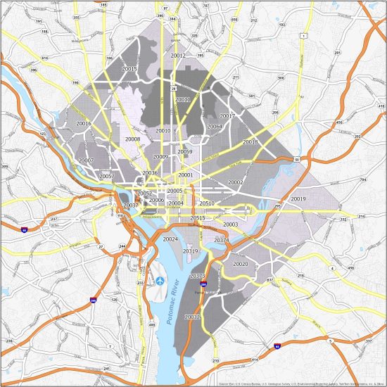 Washington DC Zip Code Map - GIS Geography