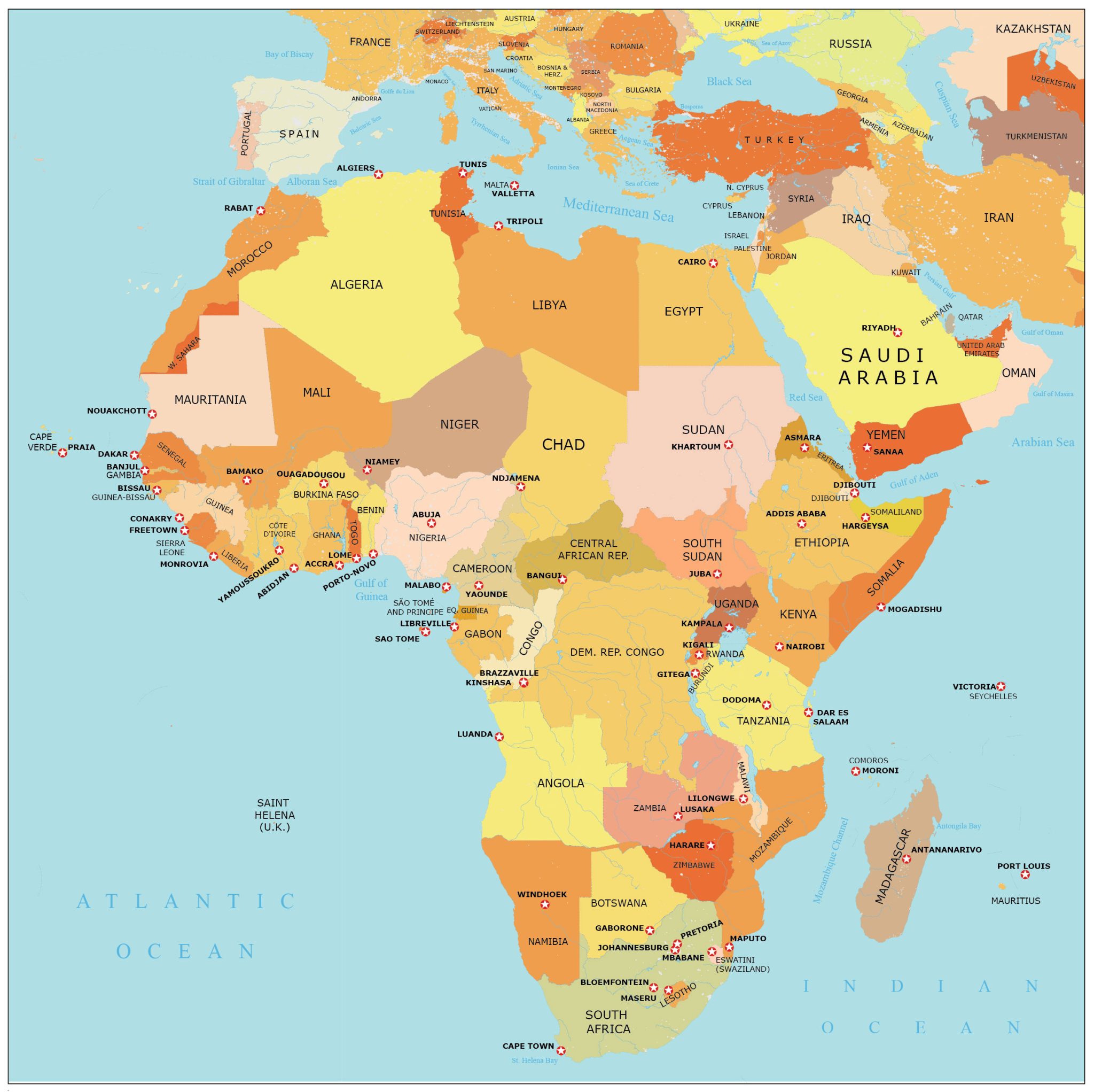 Africa Map with Countries and Capitals - GIS Geography