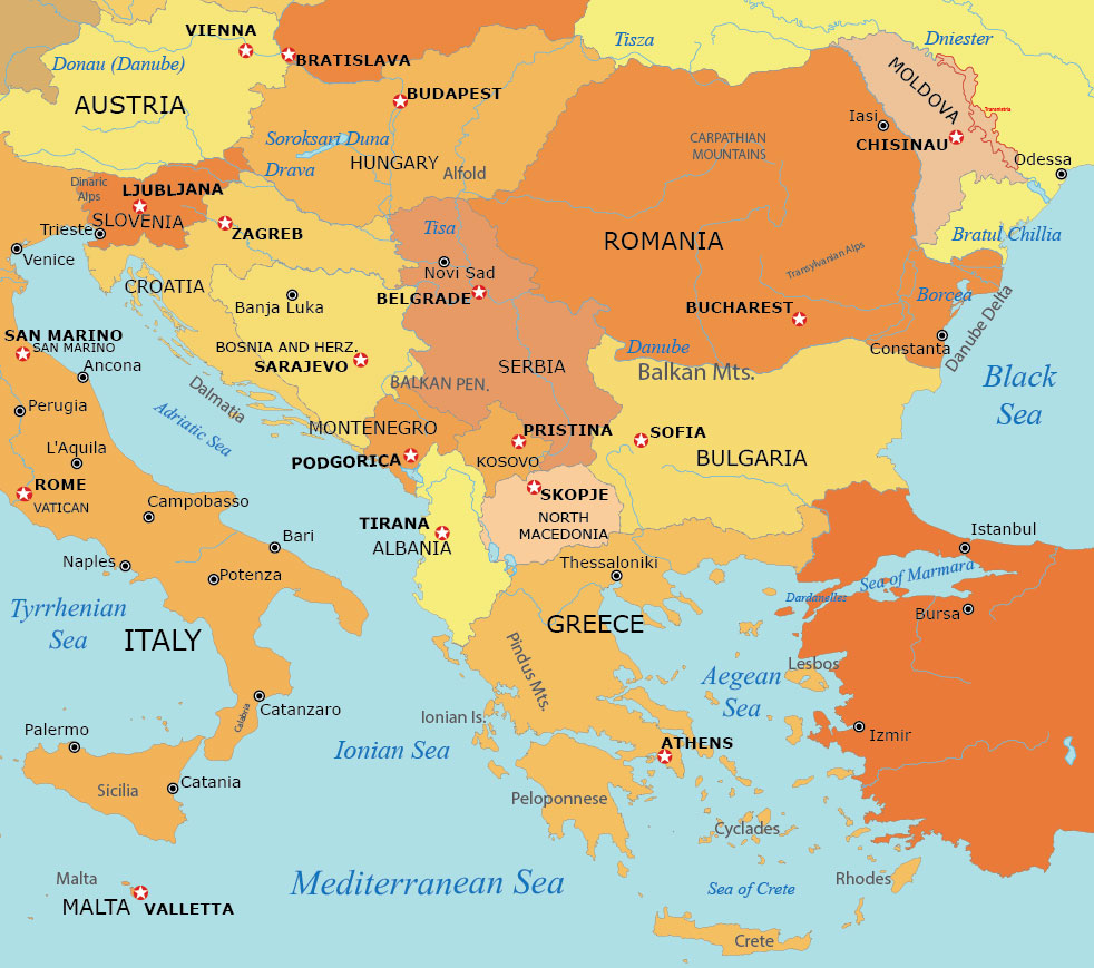Balkan States Capitals Map