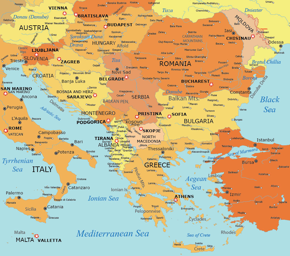 Balkan States Detailed Map