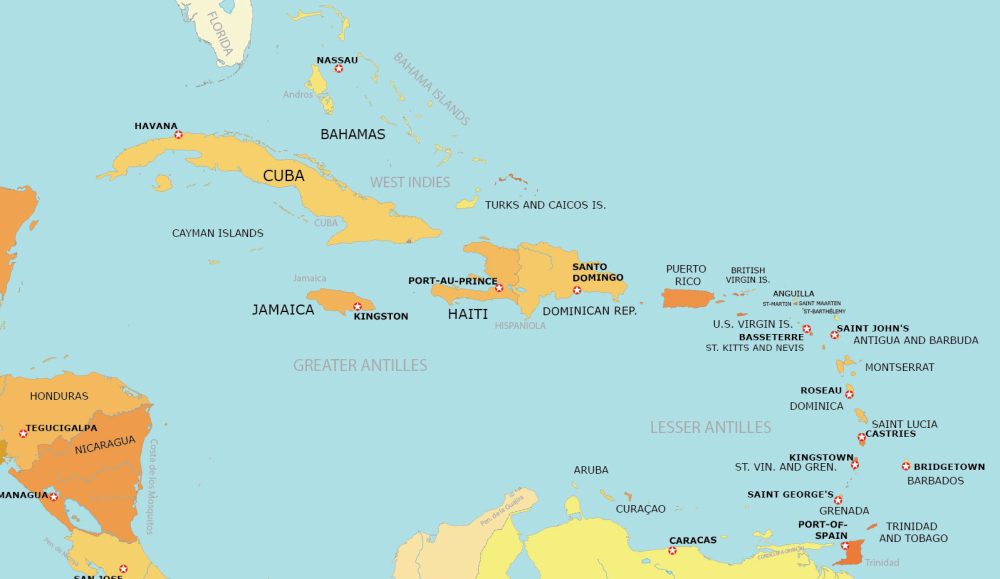 Caribbean Country Capitals Map