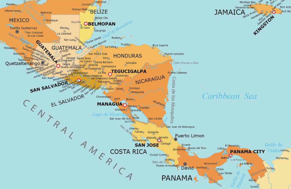 Central America Detailed Map