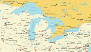 Map of the Great Lakes of North America