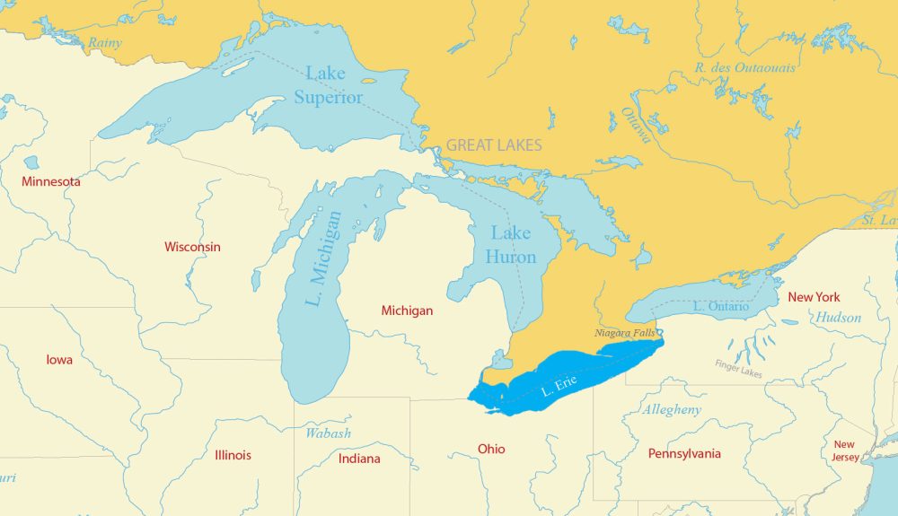 Great Lakes Map - Lake Erie