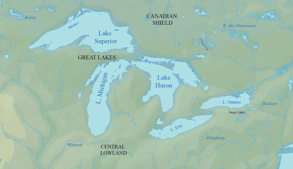 Great Lakes Physical Map