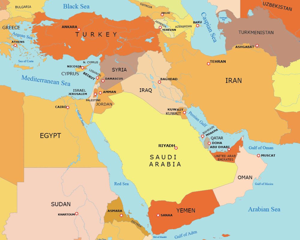 Middle East Capitals Map