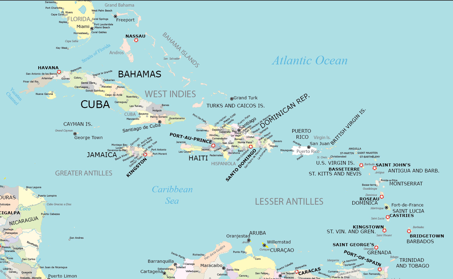 West Indies Map with Countries and Dependencies - GIS Geography