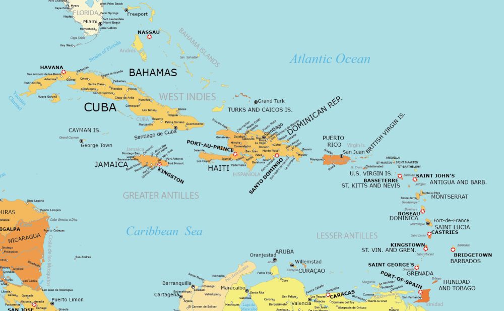 West Indies Detailed Map