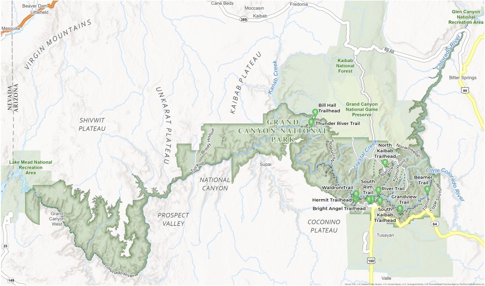Grand Canyon National Park Trails Map