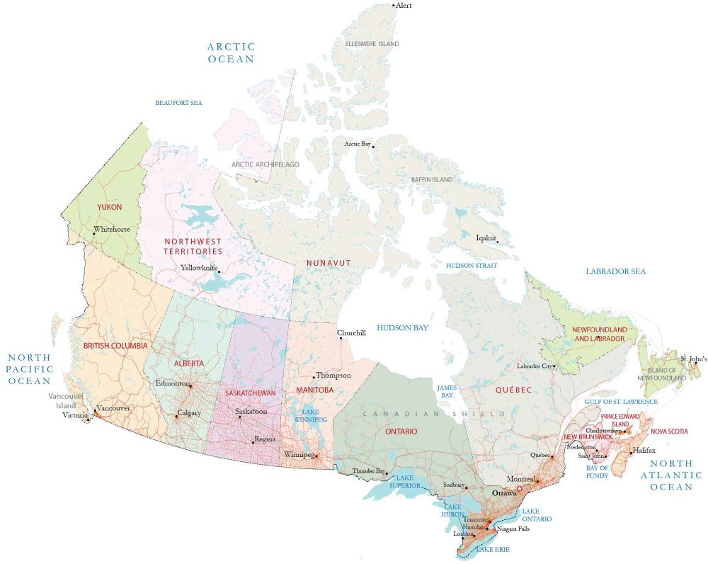 Map of Canada - Cities and Roads - GIS Geography