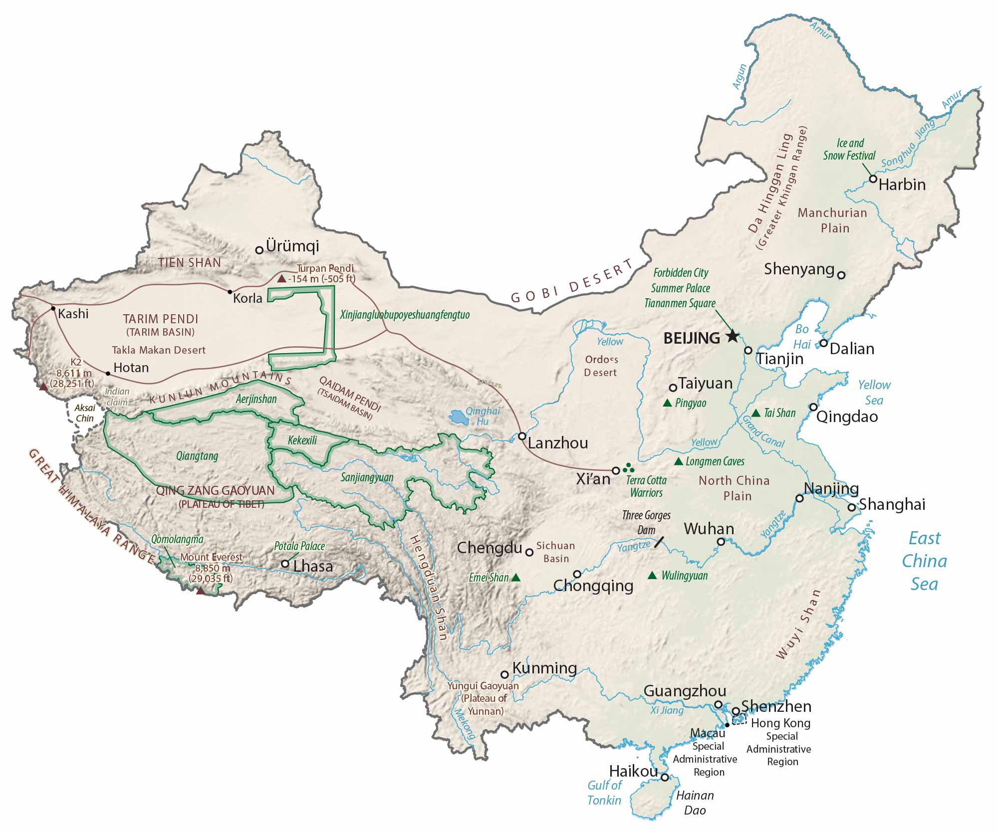 Physical Map Of China Topography Study In China